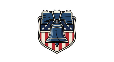Patriotic Liberty Bell Shield with Stars and Stripes Design