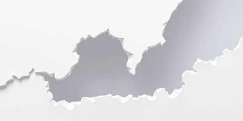 Fototapeta premium Jagged edges of a white paper fragment, showing fiber texture, white background, rough