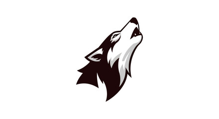 Stylized black and white wolf howling isolated on a white background