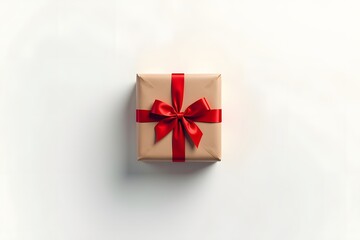Gift box with red ribbon on white background