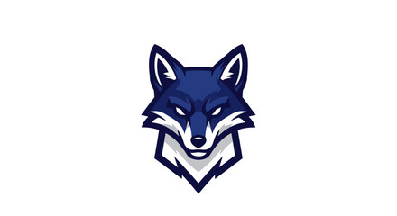 Stylized blue fox head illustration against white background for design