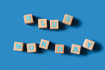 Wooden cubes with text BLUE MONDAY