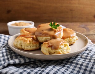Fluffy flaky biscuits with gravy a southern comfort food meal