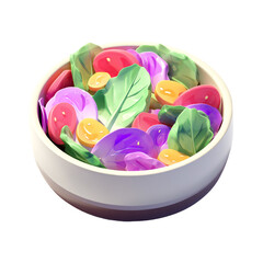 A vibrant bowl of fresh salad with colorful vegetables, showcasing a healthy and appetizing meal isolated on transparent background