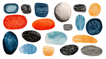Abstract annotation shapes - circles and ovals hand-drawn by marker, isolated on a Transparent background, PNG file.
