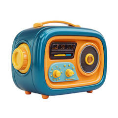A retrostyle radio with a playful design, featuring a combination of blue and orange colors isolated on transparent background