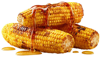 American grilled corn with seasoning and butter drip, background isolated on a Transparent background, PNG file.