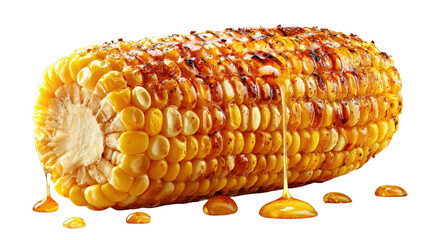 American grilled corn with seasoning and butter drip, background isolated on a Transparent background, PNG file.