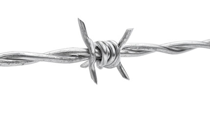 Barbed wire with twisted wire core and sharp projections, clean white isolated on a Transparent background, PNG file.