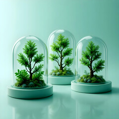 Delicate trees under glass, a powerful symbol of environmental awareness, sustainability, and the beauty of nature's resilience. Perfect for eco-conscious brands.