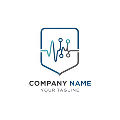 Modern Digital Health Technology Shield Logo Design.