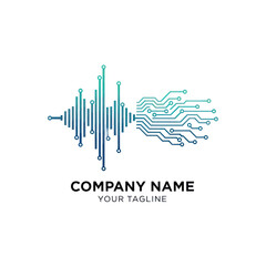 Digital Sound Wave and Circuit Board Technology Logo Design.