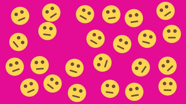 Many yellow faces with questionable expressions on a pink background, perfect for adding a quirky touch to web design. Suitable for social media graphics.