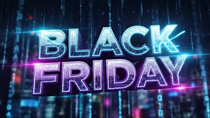Black Friday neon sign with digital background glowing text for holiday sales promotional banner - Powered by Adobe