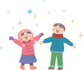 雪が降って喜ぶ子供達