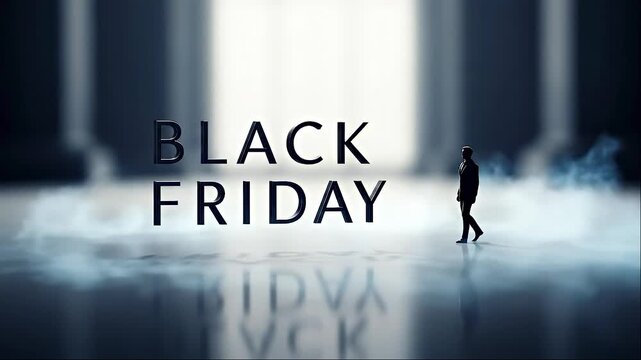 Black Friday sale promotion with a man walking into the light concept for shopping and retail event