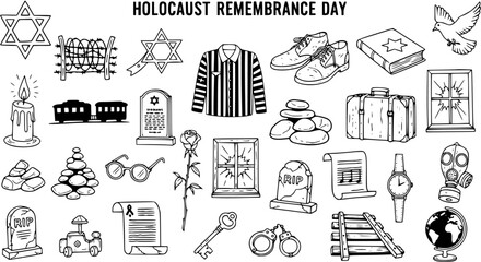 Holocaust Remembrance Day Icon Set: Symbolic Vector Illustrations