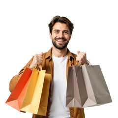 Happy Man with Shopping Bags Transparent PNG