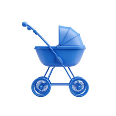 Blue baby stroller isolated on transparent background, a classic pram for newborns and infants, offering comfort and safety for babies