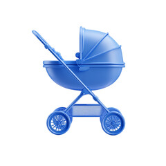 Blue baby stroller isolated on transparent background, a comfortable and safe pram for transporting newborns and infants with ease