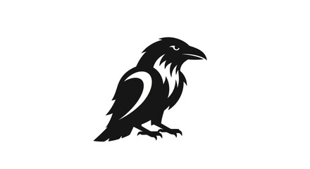Black raven silhouette isolated on white background symbol concept