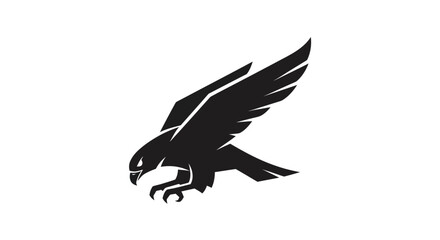 Black silhouette of an eagle in flight against a clean white backdrop