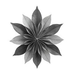 Top view of a gray origami flower isolated on transparent background, a beautiful and intricate paper craft for decoration