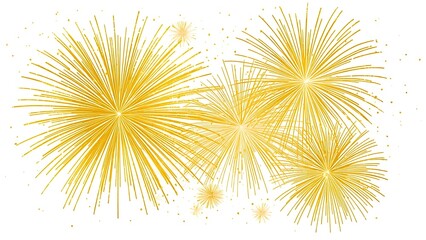 Luxurious Sparkling Gold Fireworks Bursts Spreading as a Decorative Element for Celebrations and White Backgrounds