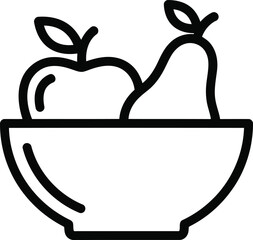 Minimalist line art bowl filled with fresh apple and pear healthy fruit icon simple design vector
