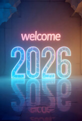 Celebrate 2026 with vibrant neon glow and modern design, ideal for promotional materials and event invitations. Spark excitement and optimism for the future.