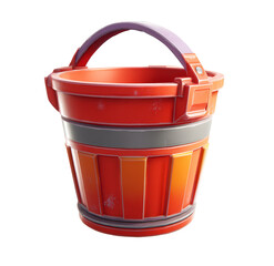 Red and orange bucket with gray accents isolated on transparent background, a versatile container for various household tasks
