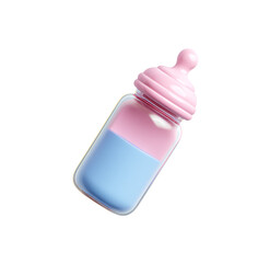 Baby bottle with pink nipple and blue liquid isolated on transparent background, a cute and essential item for infant feeding
