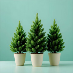 Evoke holiday joy with these charming evergreen trees in pots. Perfect for seasonal decor, adding a touch of winter tranquility to any space or creative project.