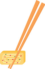 Japanese Rolled Omelette with Chopsticks Flat Illustration. Tamagoyaki Clean Icon Design Element on Isolated White Background