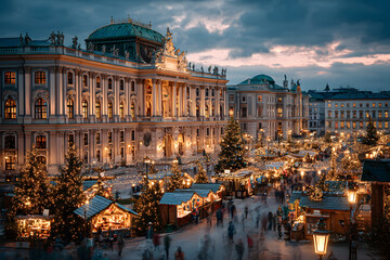 Obraz premium Palace Belvedere with Christmas Market in Vienna, Austria
