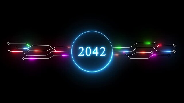 Neon new year's animation. Upcoming new year 2042 text animation. New year's startup, goals and business plan concept.