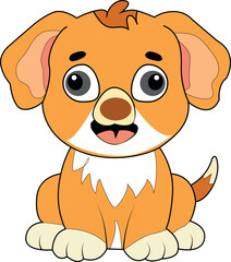 Cute cartoon puppy sitting illustration. Adorable smiling dog character. Funny baby pet animal art