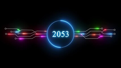 Neon new year's animation. Upcoming new year 2053 text animation. New year's startup, goals and business plan concept.