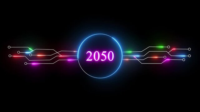 Neon new year's animation. Upcoming new year 2050 text animation. New year's startup, goals and business plan concept.