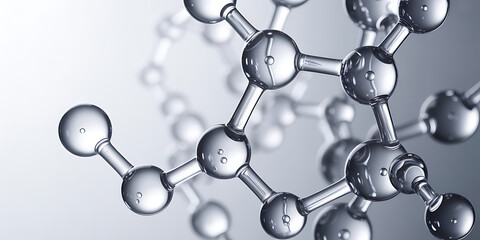 Closeup of a transparent molecular structure with interconnected spheres and rods