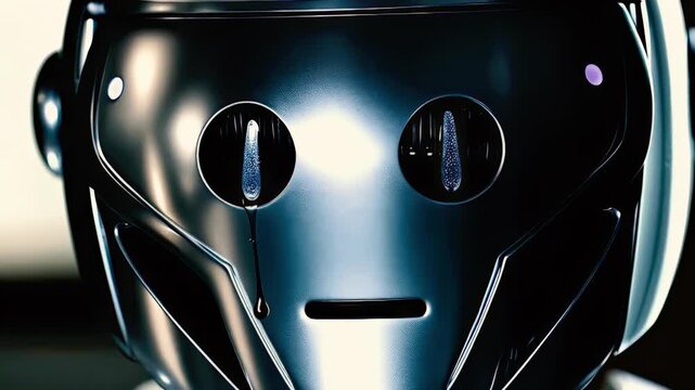 A close up of an android crying