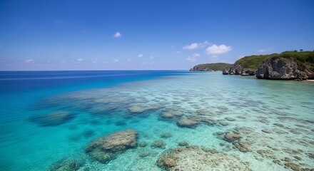 Fototapeta premium Stunning Tropical Ocean View with Clear Turquoise Water and Coral Reefs.