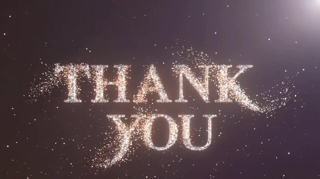 THANK YOU Text Formed by Sparkling Gold and Silver Glitter Particles