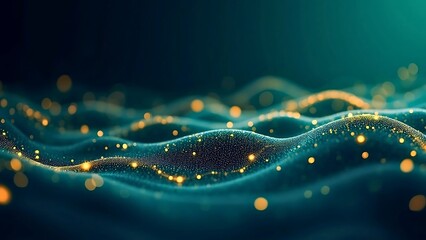 Abstract digital wave pattern with glowing particles, representing data flow or energy.