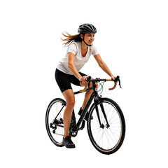 Woman Riding Road Bike with Helmet Transparent PNG