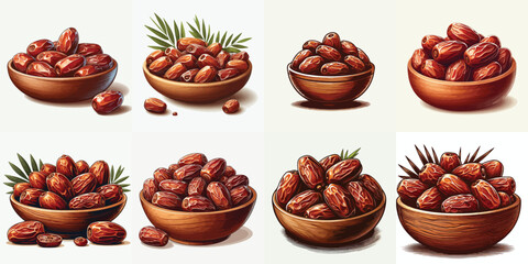 illustration of dates in a wooden bowl