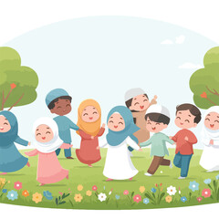 illustration of a child welcoming Ramadan