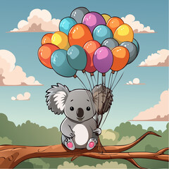 Vector Image: Koala Bear with a Bunch of Balloons