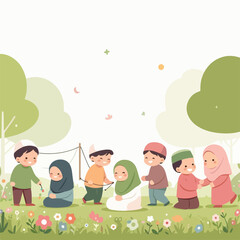 illustration of a child welcoming Ramadan