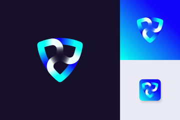 digital shield protection logo design vector template